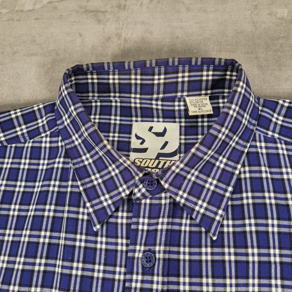 South Pole Y2K Plaid Shirt Long Sleeve‎ Button Up Pocket Front XL Grunge - Picture 6 of 16